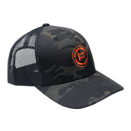 CP Logo Trucker Hat MultiCam Black/ Orange 3/4
