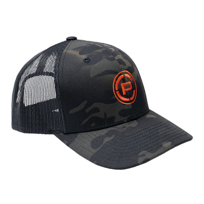 CP Logo Trucker Hat MultiCam Black/ Orange 3/4