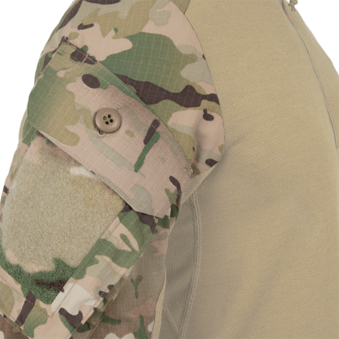 Shoulder pocket with button closure and thermo-bonded flap
