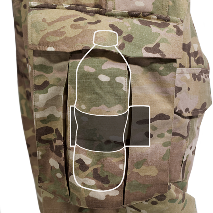 01 Each cargo pocket conceals water bottle/magazine stabilizer 01 Each cargo pocket conceals water bottle/magazine stabilizer