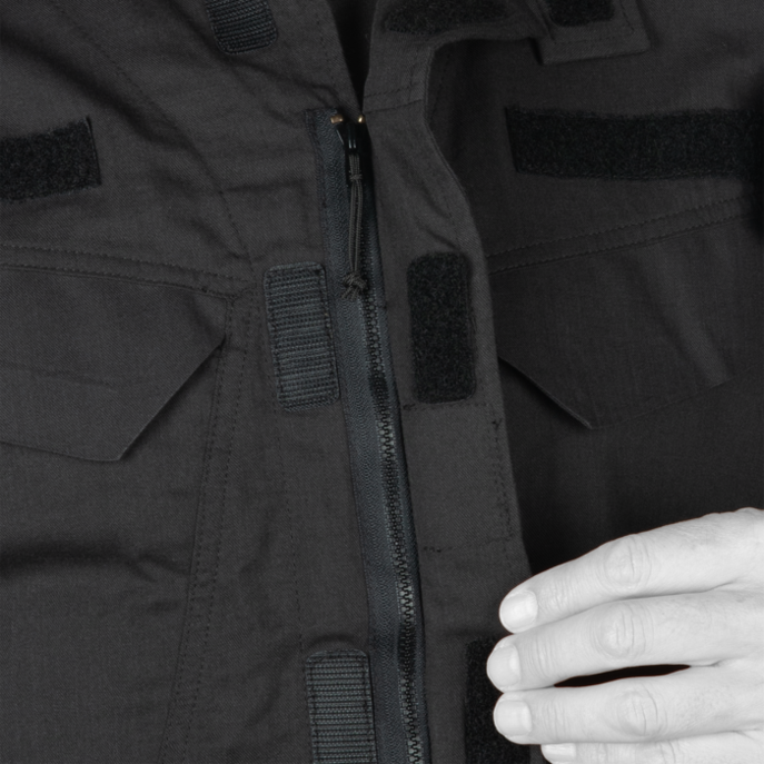 Covered zipper and velcro placket at center front