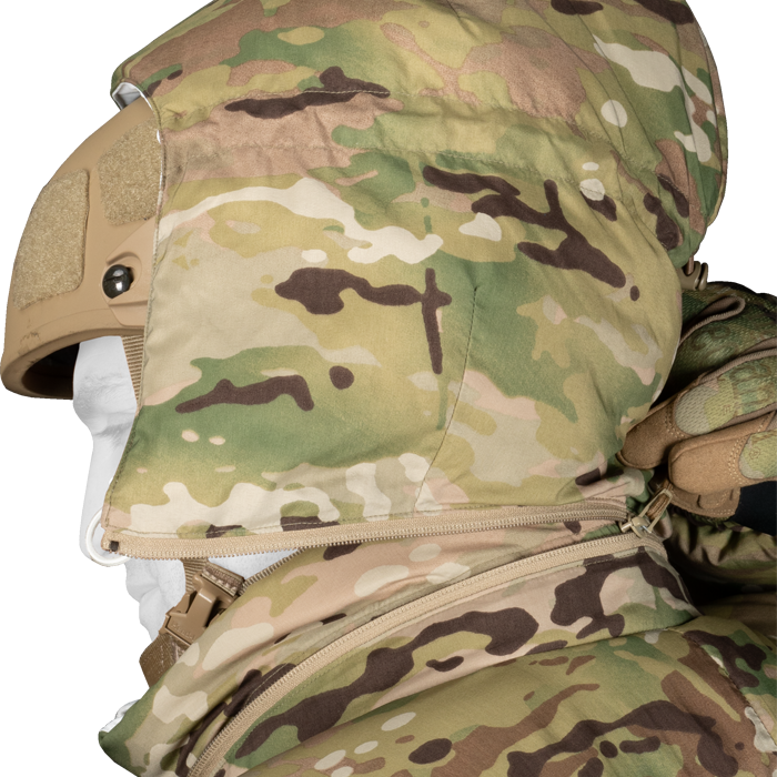 Helmet compatible, removable hood with reinforced visor