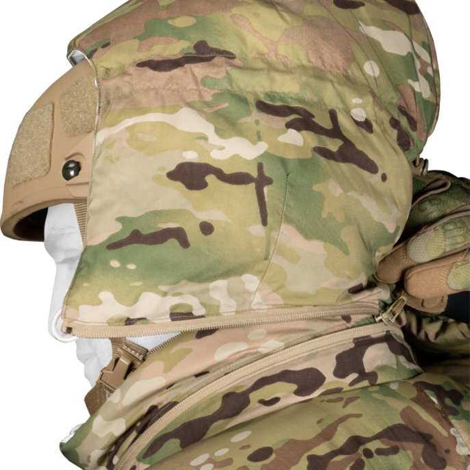 Helmet compatible, removable hood with reinforced visor
