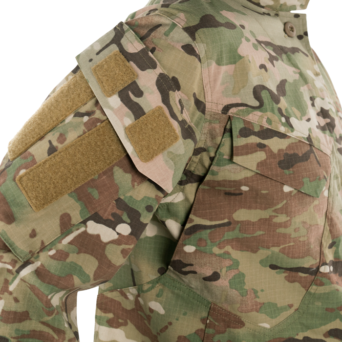 Thermo-bonded shoulder and chest pocket flaps