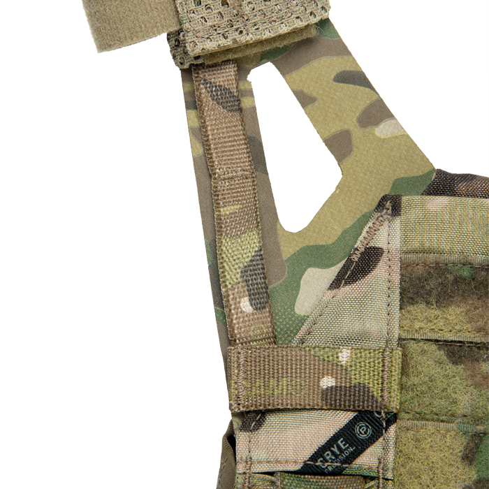 Mil spec ½” webbing along shoulders for supporting weight and routing comm cables